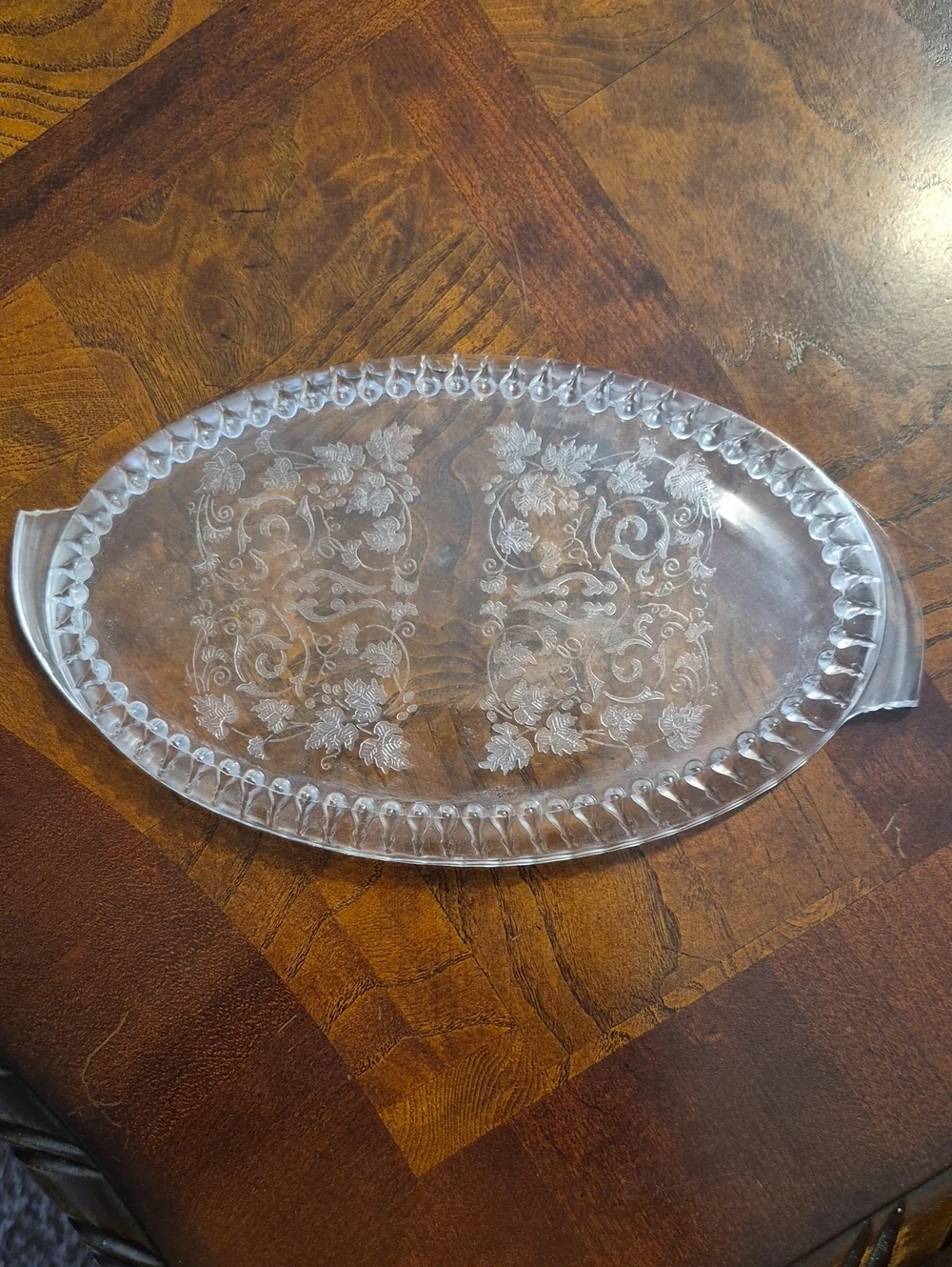 Vintage, 1930's Martinville Clear Glass Serving Tray with Floral Etching - Clear